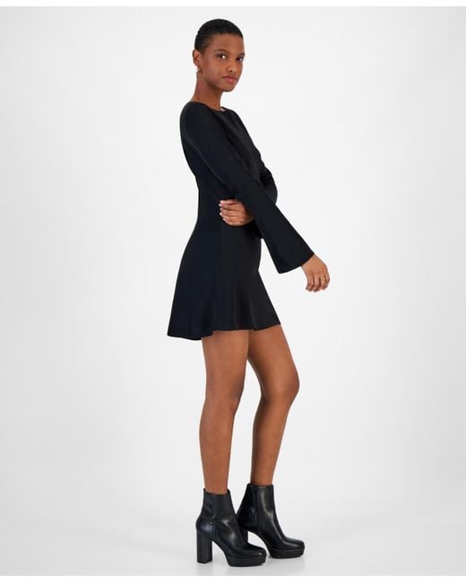 French Connection Ennis Satin Long Sleeve Mini Dress in Black Lyst