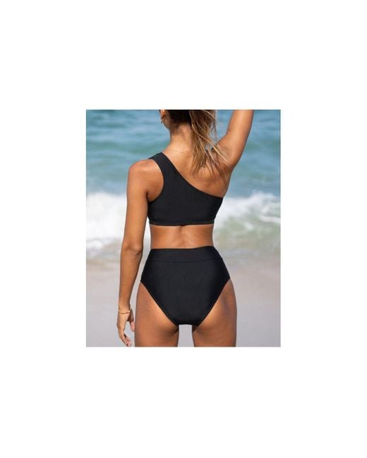 CUPSHE High Waisted One Shoulder Top Wide Straps Bikini Set in