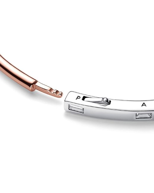 Pandora White Signature 14k Rose Gold-plated And Sterling Silver Two-tone I-d Pave Bangle Bracelet