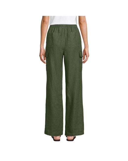 Lands' End Green Linen High Rise Elastic Back Wide Leg Cargo Pants
