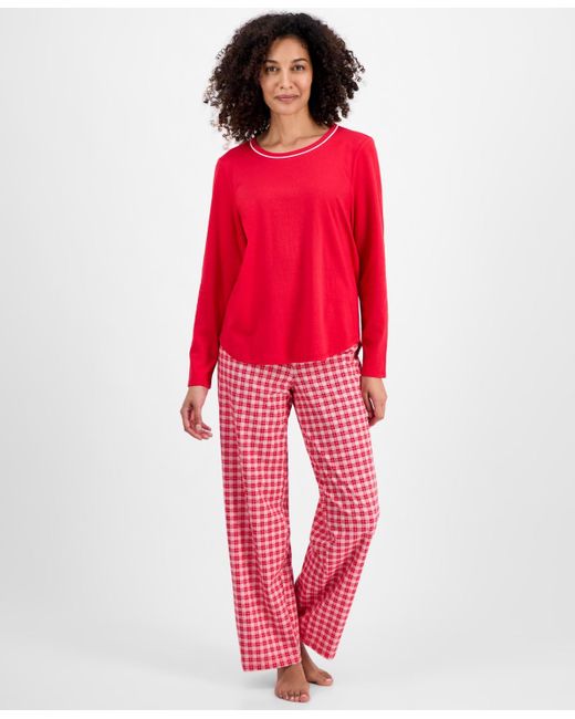 Charter Club Red Long-sleeve Jersey Pajama Set