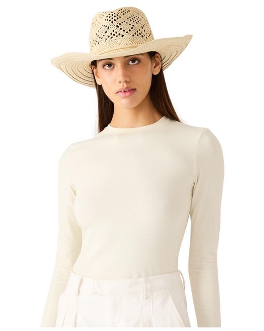 Steve Madden White Mixed Pattern Western Panama Hat