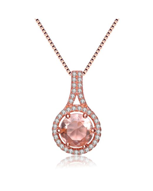 Genevive Jewelry Pink Sterling Silver 18k Rose Gold Overlay Champagne Cubic Zirconia Pendant