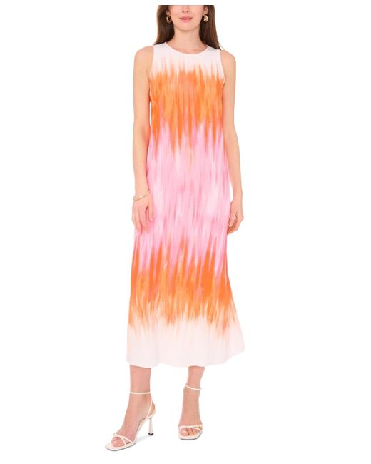 Vince Camuto Pink Printed Crewneck Sleeveless Maxi Dress