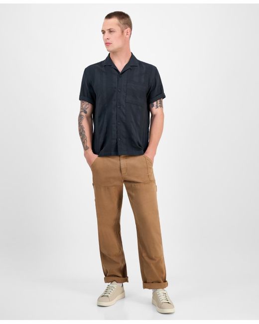 Sun & Stone Blue Sun + Stone Ford Short Sleeve Textured Striped Button-front Camp Shirt for men