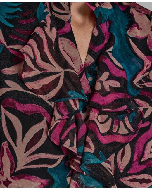 BCBGMAXAZRIA Blue Sleeveless Ruffle Front Top