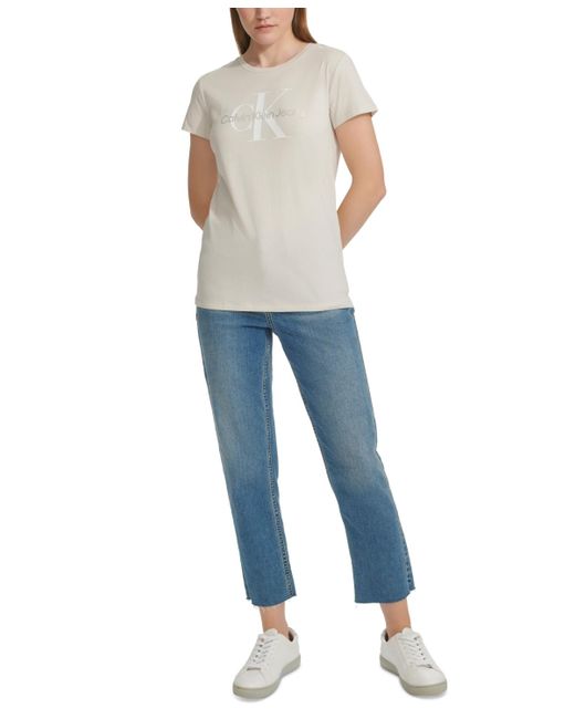 Calvin Klein White Crewneck Short-sleeve Foiled-logo T-shirt