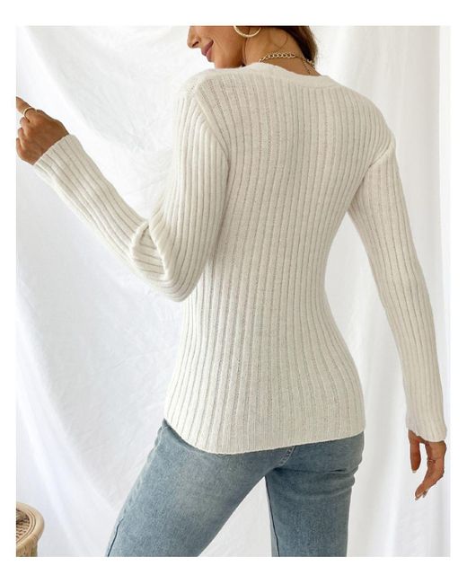 CUPSHE Morning Coffee Ribbed Surplice Wrap Sweater in White | Lyst