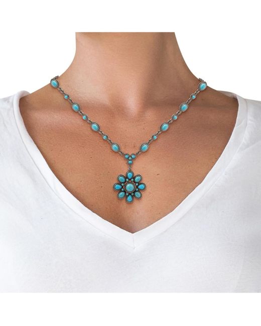 Jessica Simpson Blue Large Turquoise Stone Flower Necklace