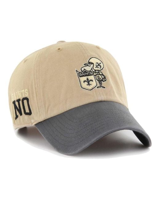 47 Brand Natural Khaki, Charcoal New Orleans Saints Ashford Clean Up Adjustable Hat for men