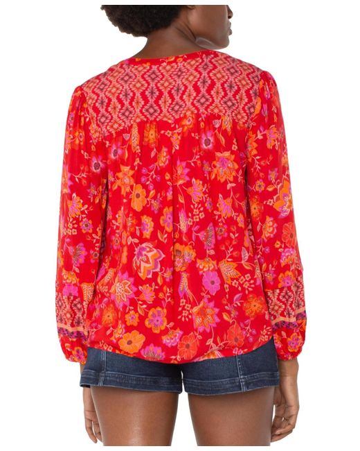 Liverpool Los Angeles Red Long Sleeve Button Front Woven Blouse
