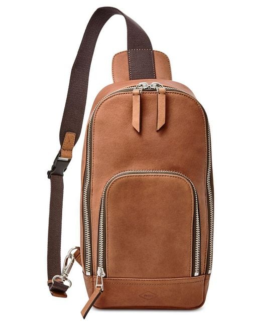 Fossil Brown Miller Leather Crossbody Backpack for men