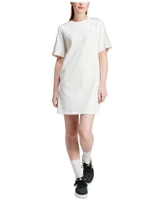 Adidas White Active Essentials 3-stripes Single Jersey Boyfriend Tee Dress
