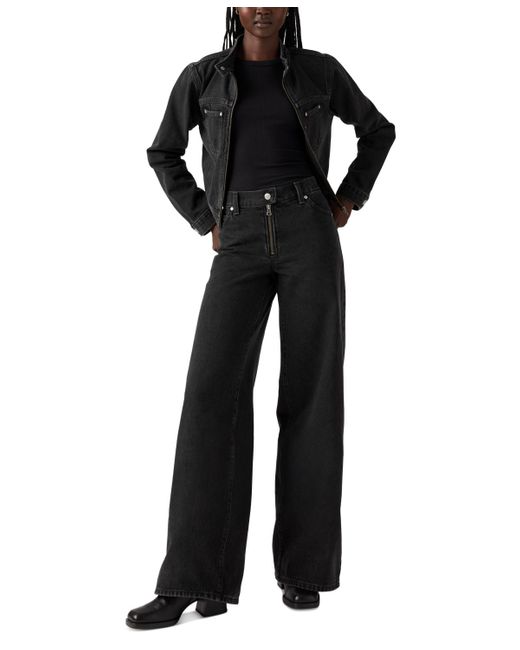 Levi's Black Cotton '94 Mid-rise Wide-leg Moto Jeans