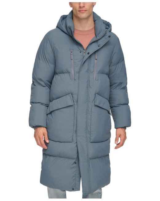 DKNY Blue Quilted Hooded Duffle Parka for men