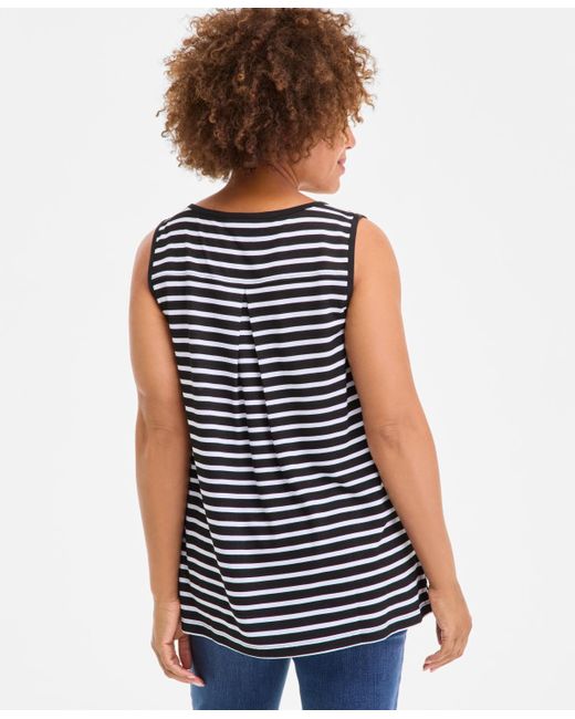 Style & Co. Blue Striped Linen Blend V-neck Tank Top
