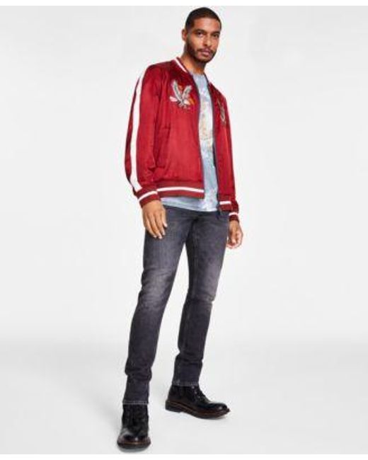 Guess Red Irvine Reversible Bomber Jacket Alameda Tiger Graphic T Shirt Miami Slim Fit Jeans for men