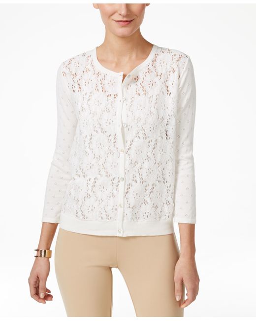 August Silk Lace-front Cardigan in White | Lyst