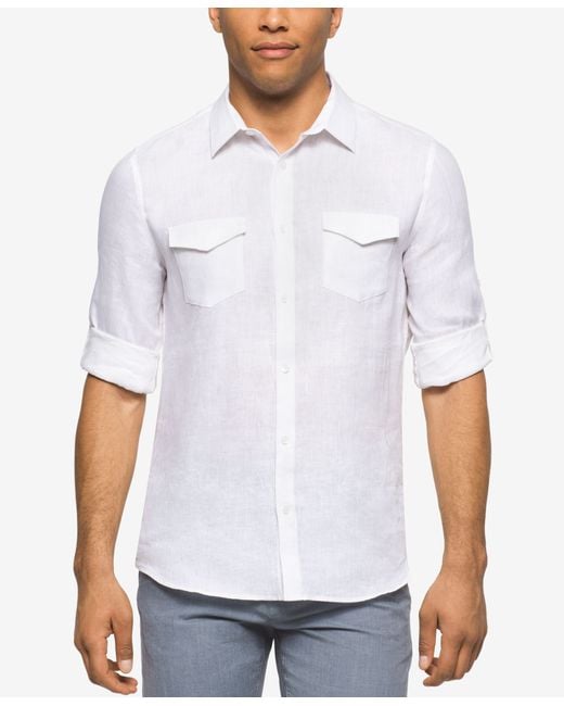Calvin Klein Men's Roll-tab Long-sleeve Shirt in White for Men | Lyst