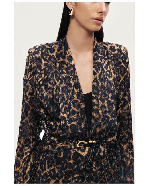 Nocturne Black Printed Leopard Belted Jacket