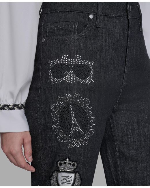 Karl Lagerfeld Black Patch Denim Straight-leg Jeans