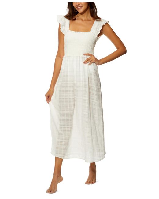 Anne Cole Natural Cotton Flutter-sleeve Cover-up Midi Dress