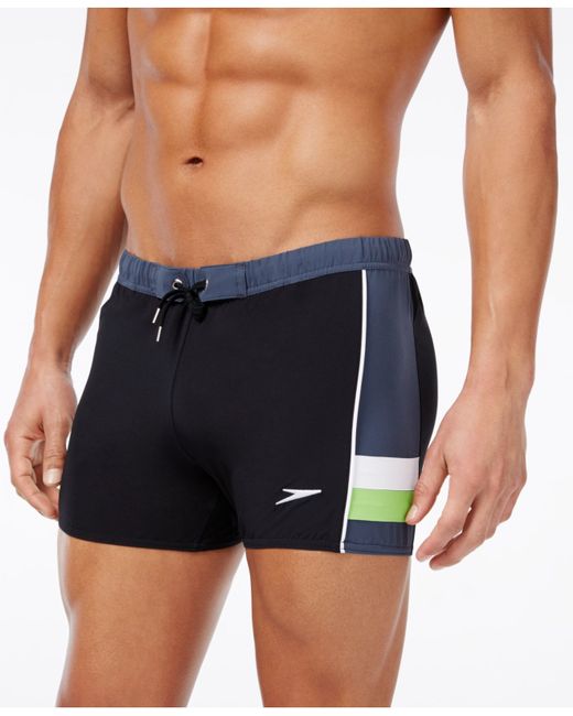 Speedo Men's Colorblocked Squareleg Stretch Swim Trunks in Black for Men Lyst