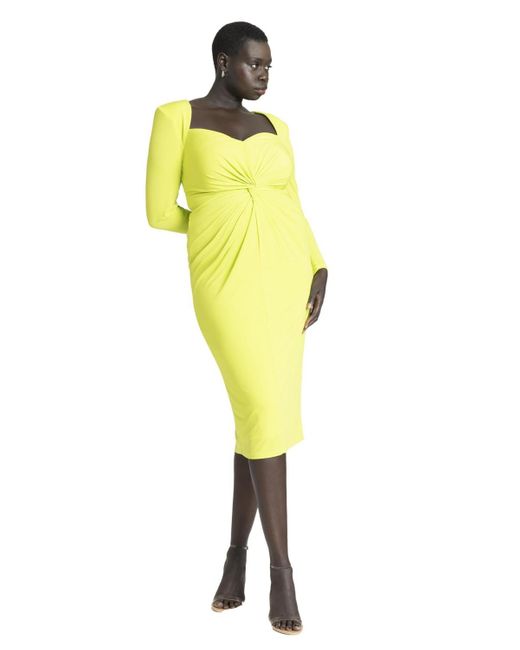 Eloquii Yellow Plus Size Twist Bodice Fitted Dress