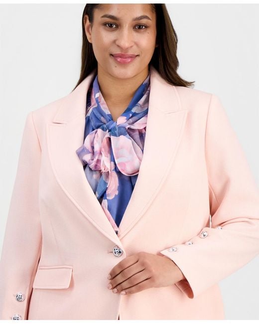 Tahari Pink Plus Size Peak-lapel One-button Blazer