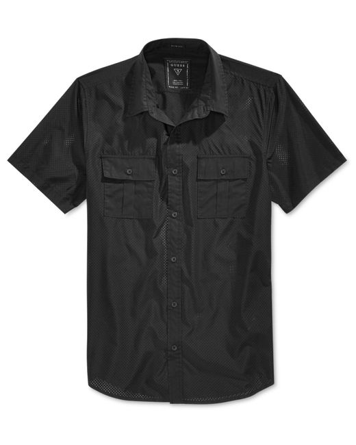 Guess Men's Mesh Shortsleeve Militarystyle Shirt in Black for Men