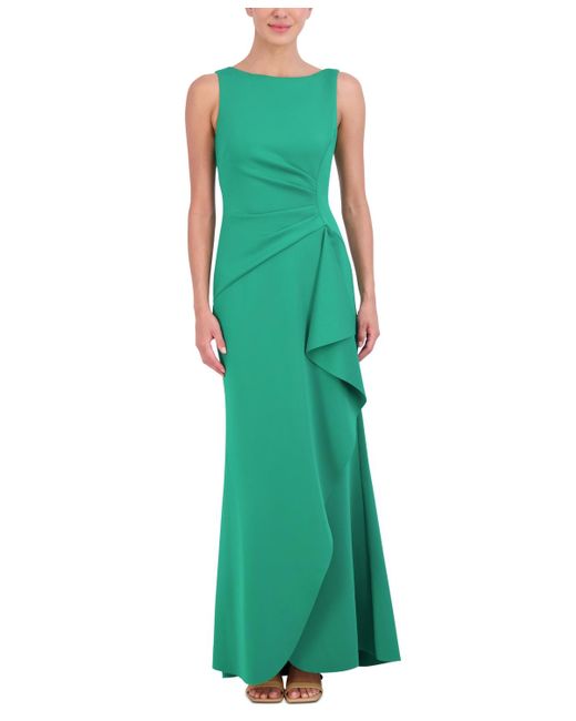 Eliza J Green Ruched Cascading-ruffle Gown