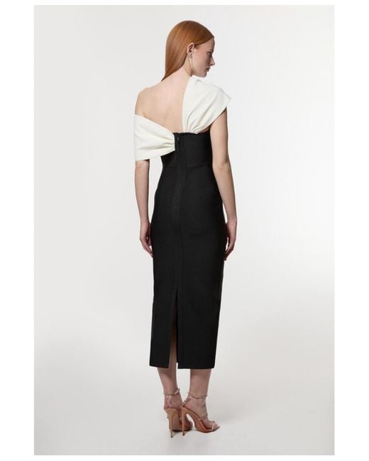Karen Millen White Asymmetric Strap Knit Midi Dress