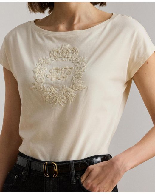 Ralph Lauren Natural Sequin Detail Boat Neck Jersey T-shirt