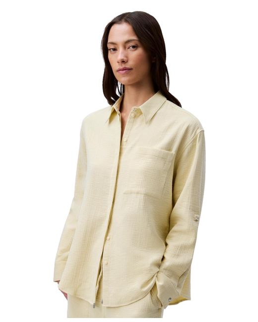 Calvin Klein Natural Double Gauze Roll-tab-sleeve Button-down Shirt