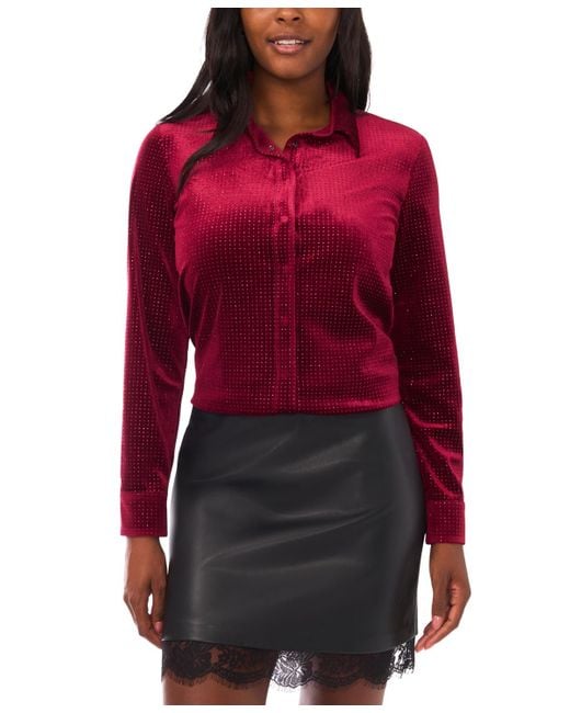 Vince Camuto Red Sequin Button Front Shirt