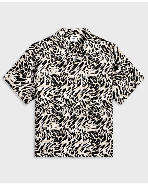 Mode Of One Black Relaxed-fit Leopard-print Button-down Camp Shirt for men