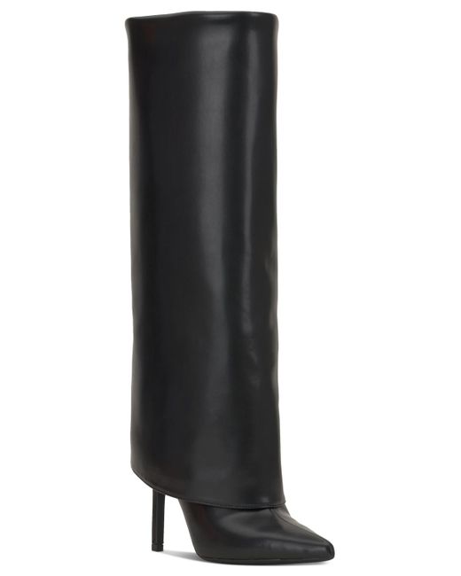 INC International Concepts Black Skylar Wide Calf Fold Over Cuffed Dress Boots