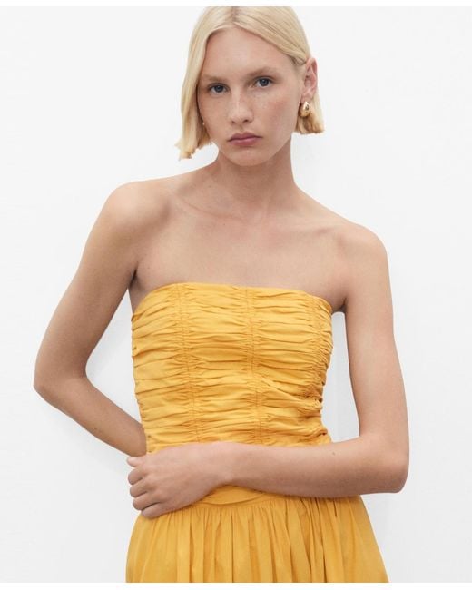 Mango Multicolor Ruched Strapless Top