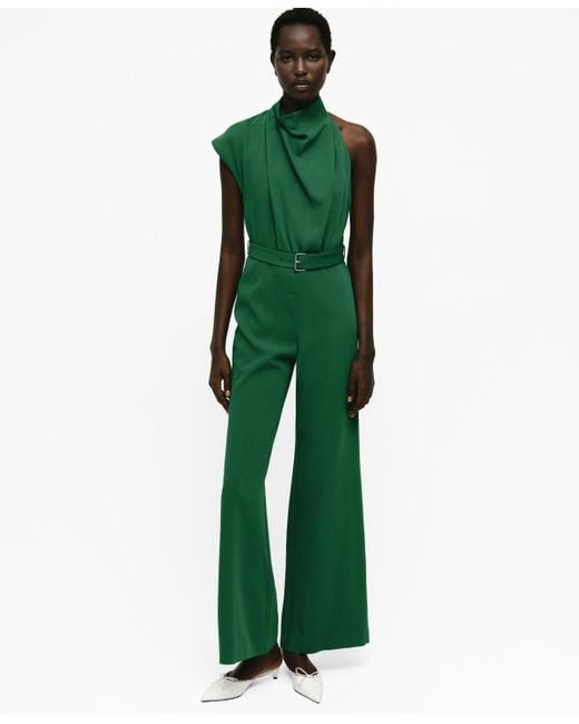 Mango Green Belted Asymmetrical Long Jumpsuit