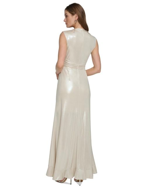 DKNY White Ruffled High-low Gown