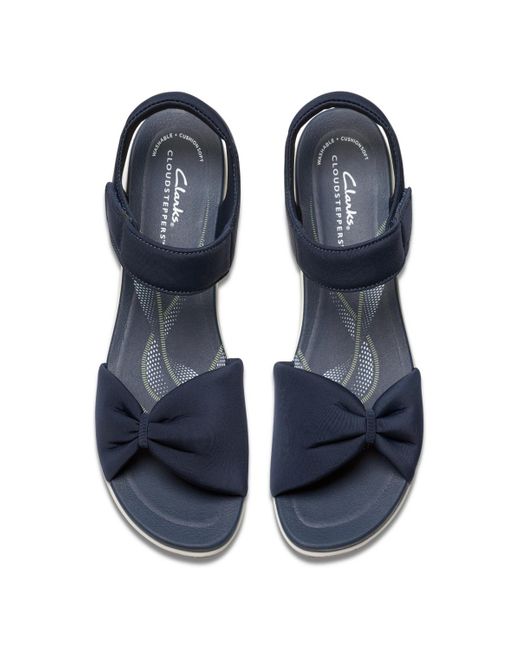 Clarks Blue Cloudsteppers Breeze Rae Sara Riptape Flat Sandals