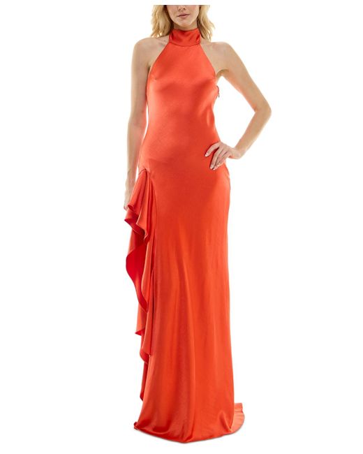 Taylor Red Ruffled Halter Gown