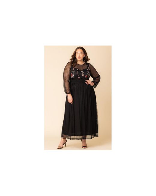 Kiyonna Black Plus Size Mystique Mixed Media Evening Gown