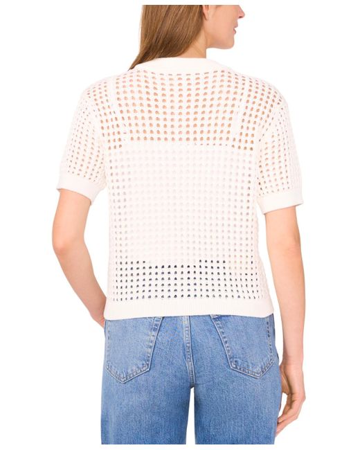 Cece White Texture Mesh Short-sleeve Cardigan