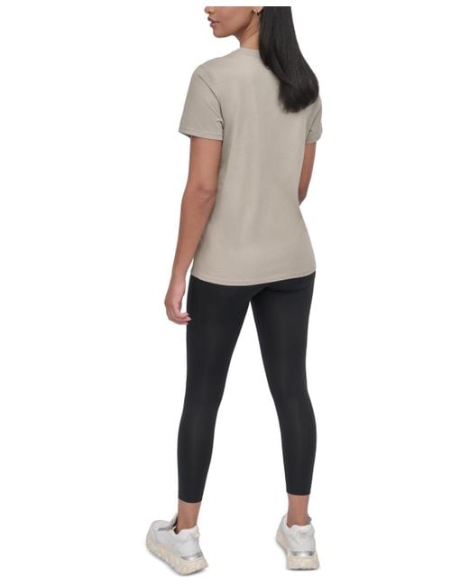 DKNY Gray Active Rhinestone-logo Distressed Crewneck Cotton T-shirt