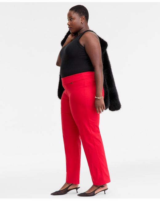 INC International Concepts Red Plus Size Mid-rise Pull-on Straight-leg Pants