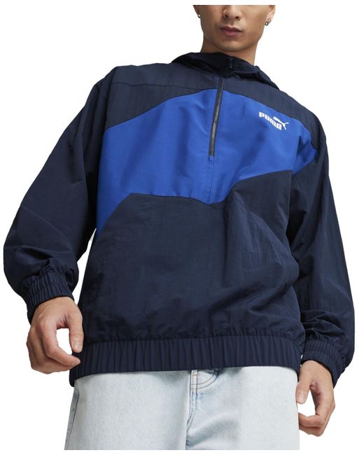 PUMA Blue Power Colorblocked Half-zip Hooded Windbreaker for men