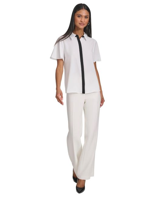 Karl Lagerfeld White Spread-collar Button-front Top