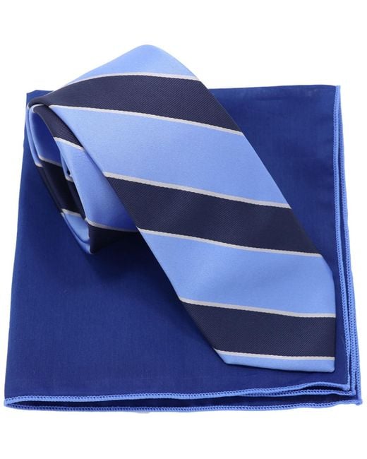 Ben Sherman Blue Â 2-piece Stripe Tie And Solid Pocket Square Half Box Set for men