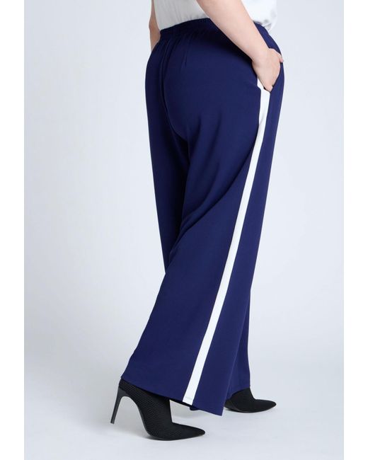 Eloquii Blue Plus Size Track Pant With Side Stripe